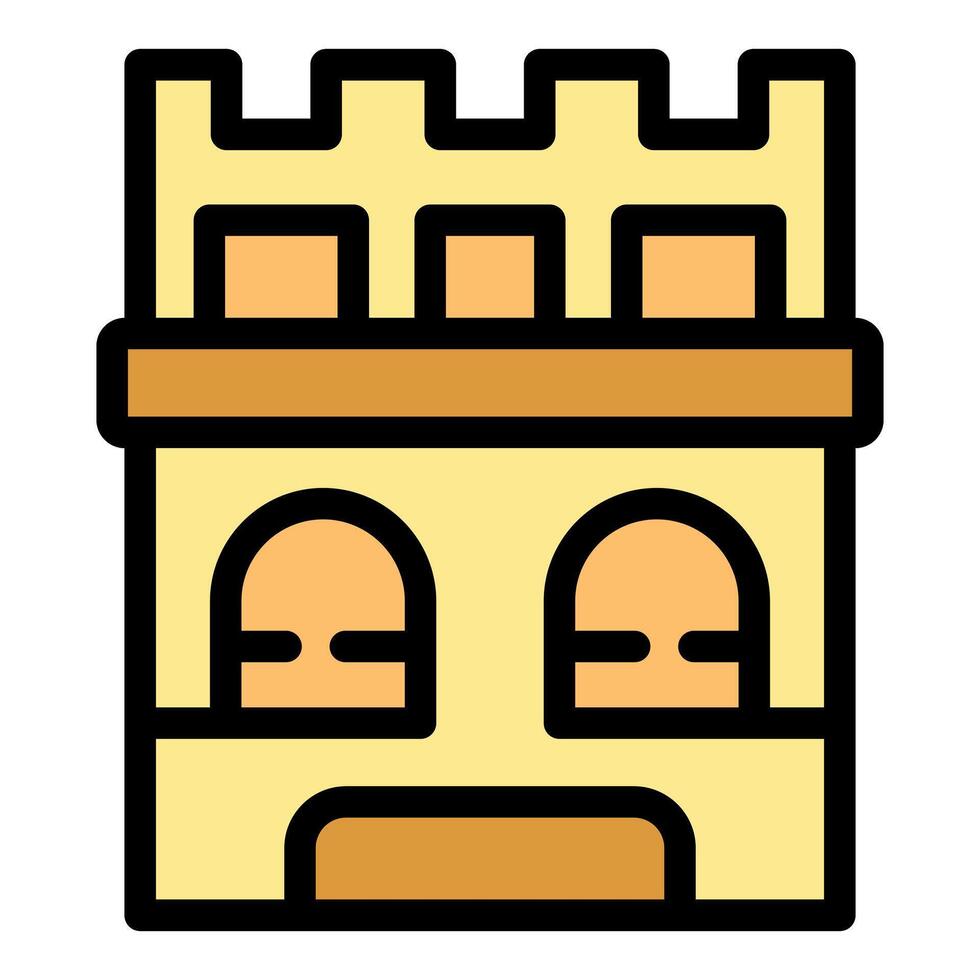 Medieval castle building facade featuring battlements and windows icon vector