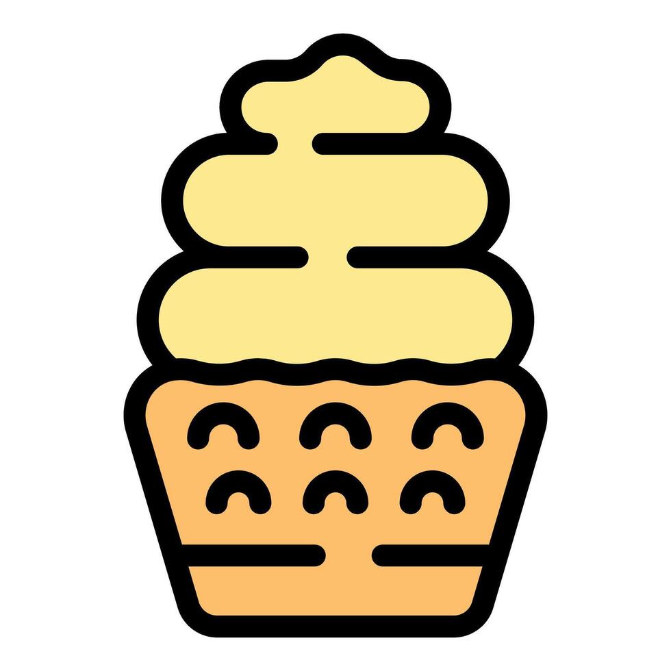 Delicious cupcake with cream being iced minimalist icon vector