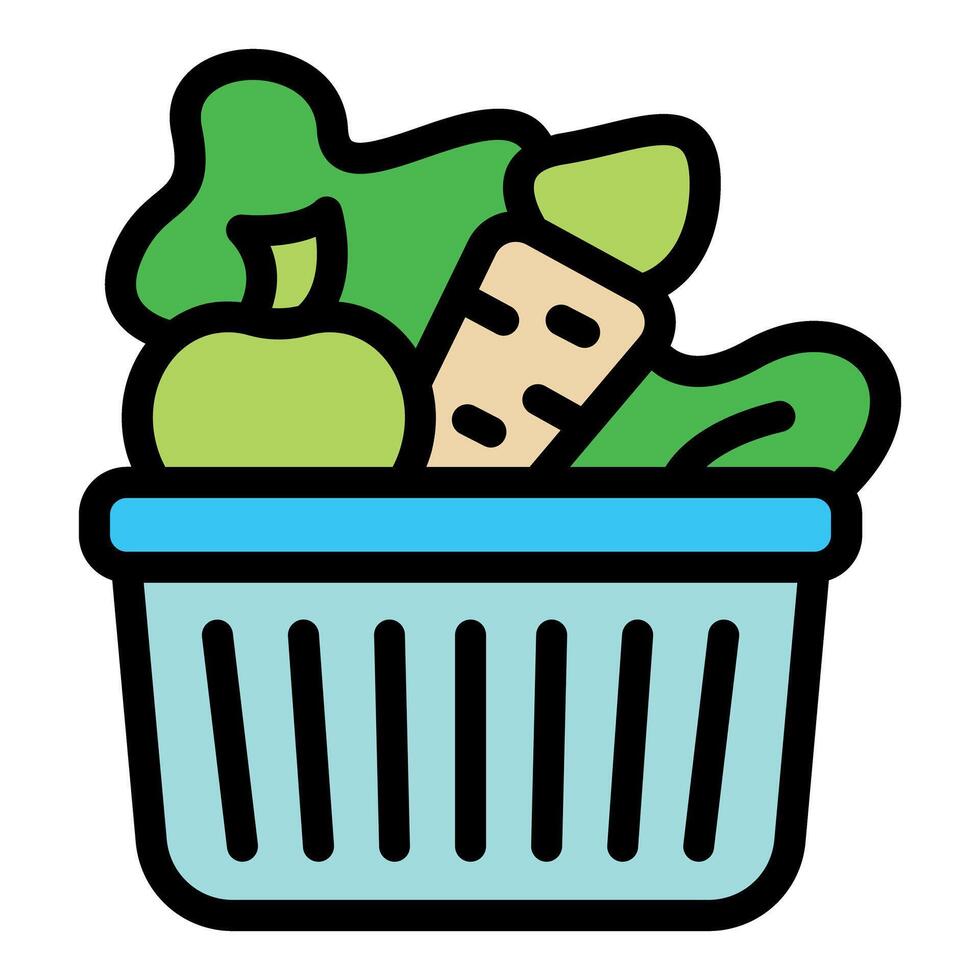 Shopping basket filled with fresh organic vegetables icon vector