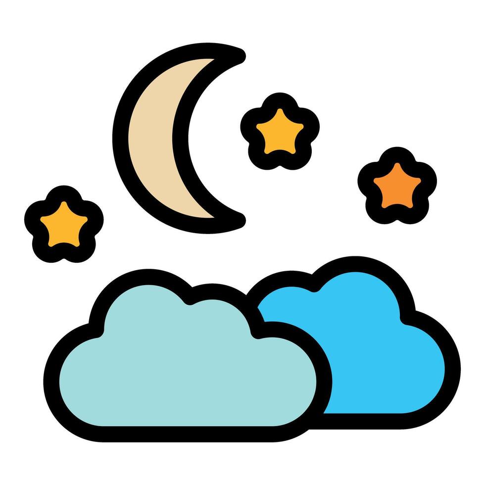 Crescent moon shining over blue and green clouds with stars on white background vector