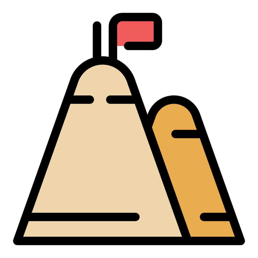 Reaching mountain peak with flag showing success icon vector