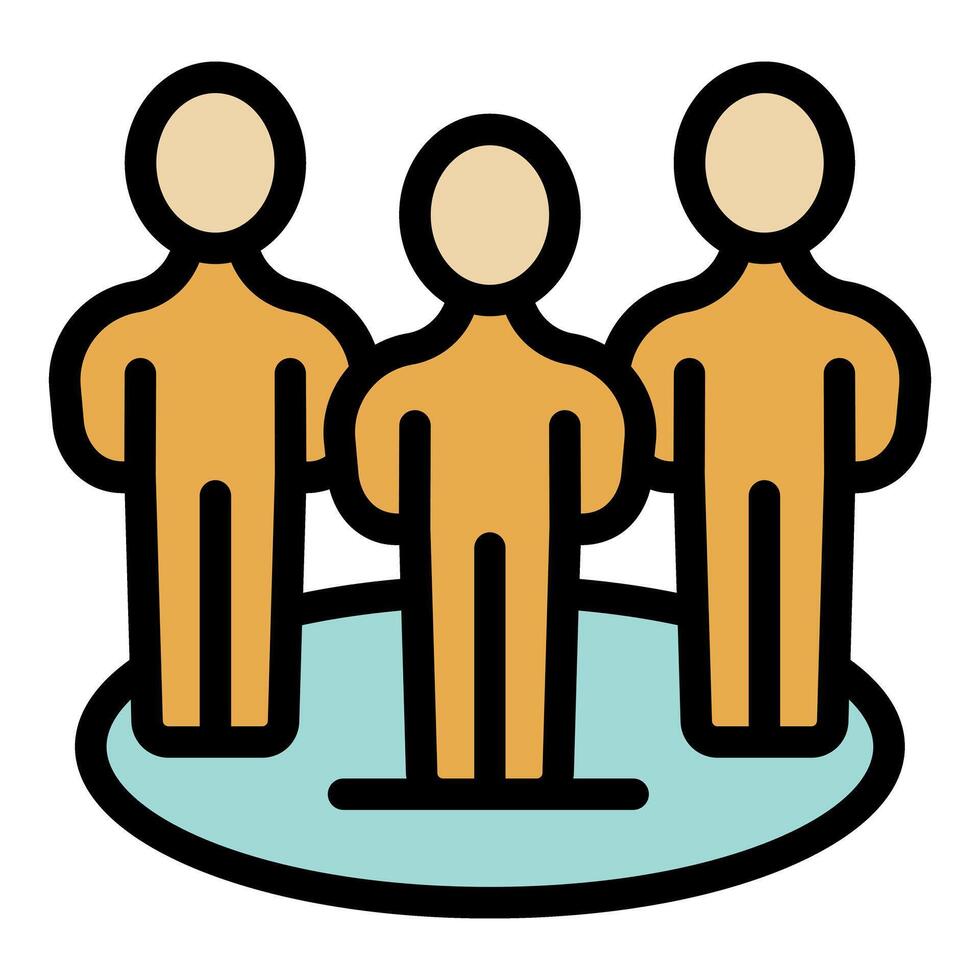 Three businessmen standing together on a round platform vector