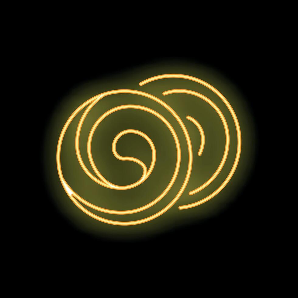 Yellow neon sign of two cinnamon rolls on a black background vector