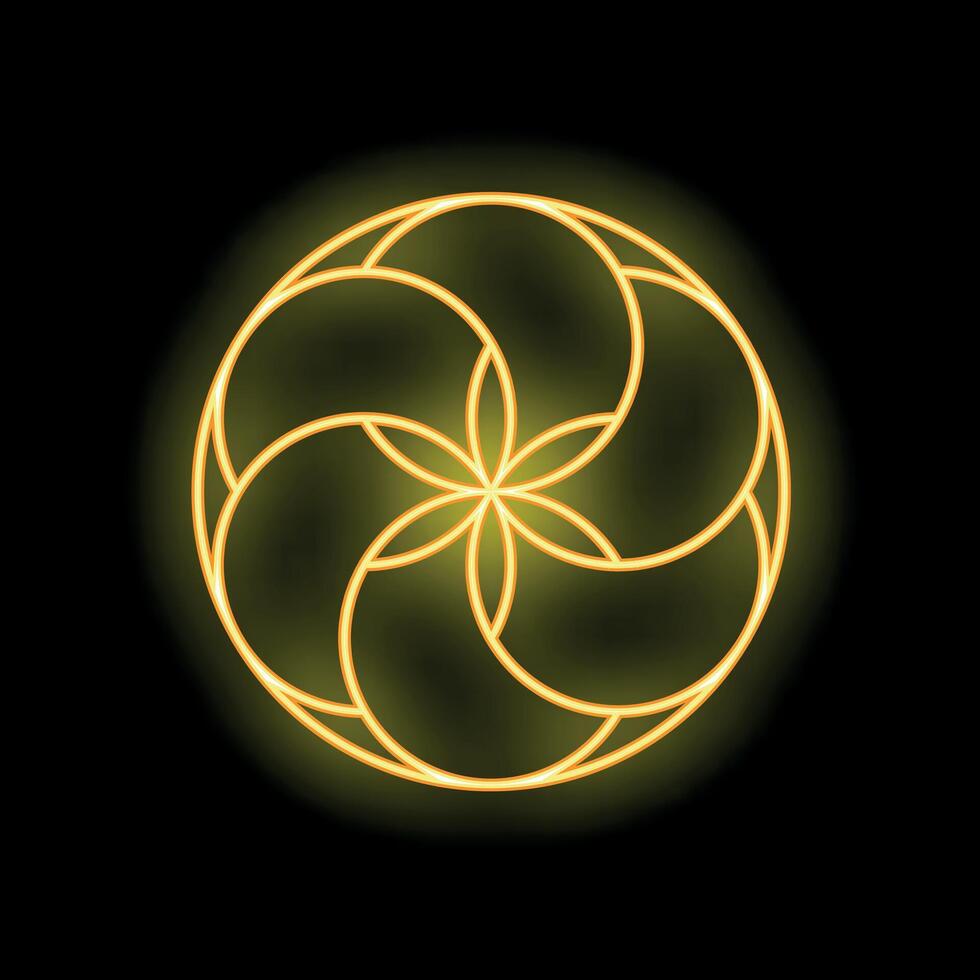 Neon seed of life symbol glowing on black background vector