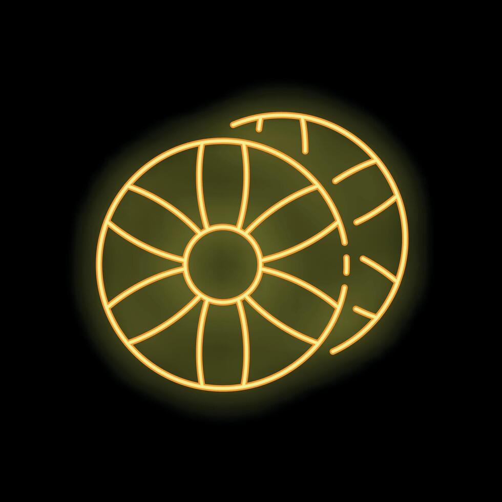Neon sign showing two delicious kiwi slices on black background vector