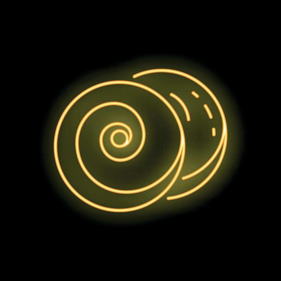 Bright yellow neon spiral glowing on black background vector