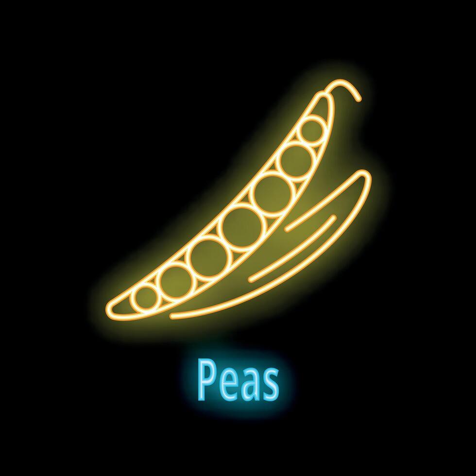 Glowing neon icon of green peas in a pod on a black background vector