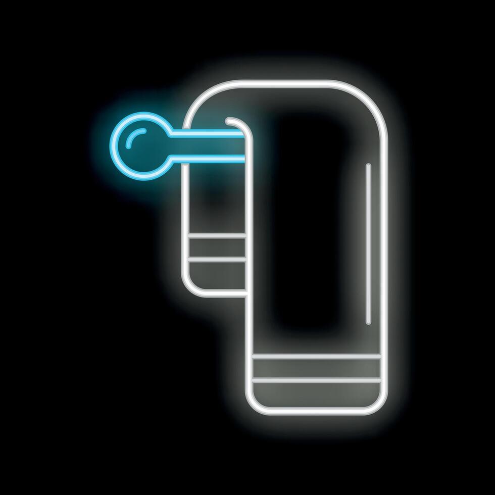 Neon towel hanging on a rack icon on black background vector