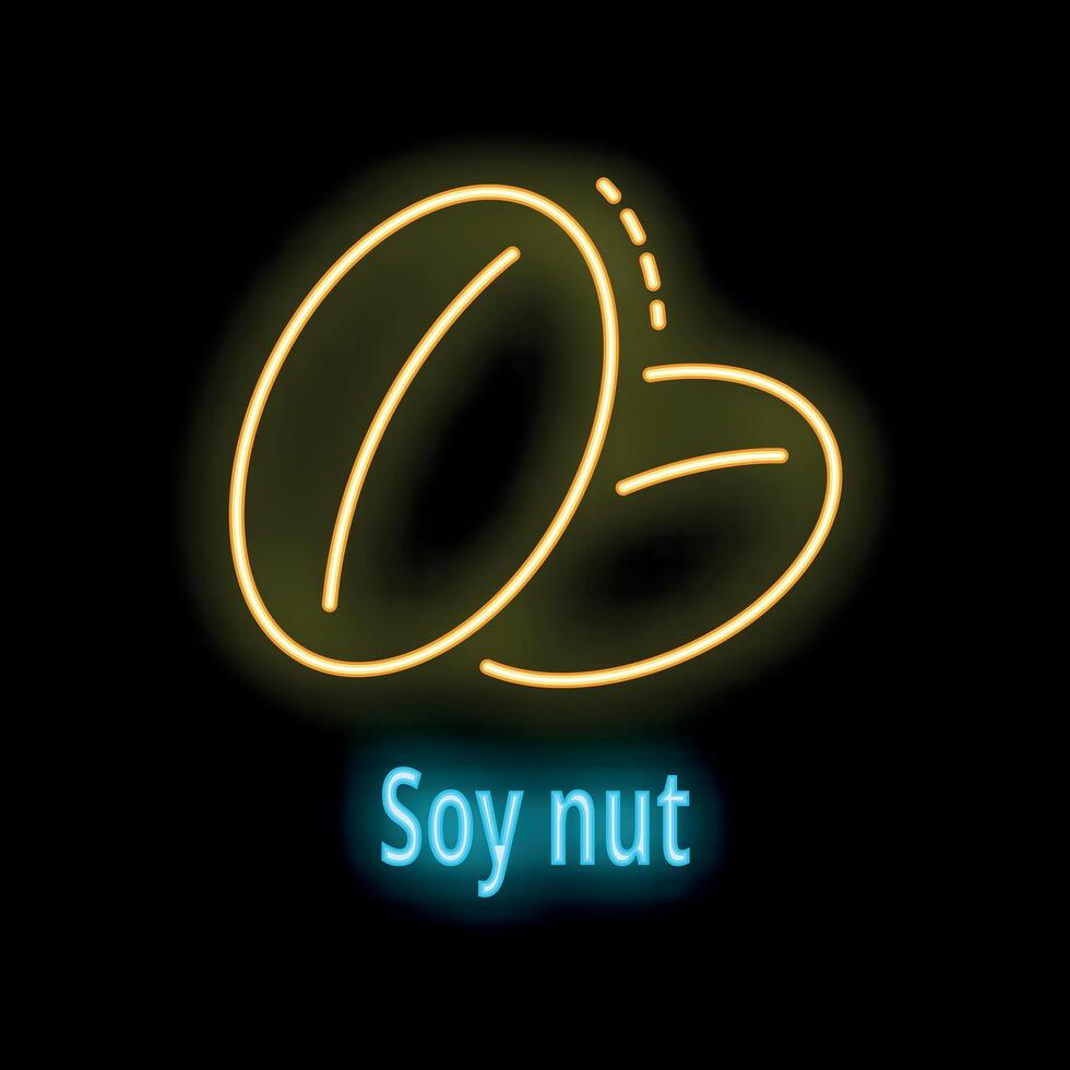 Bright yellow neon sign showing soy nut on black background vector