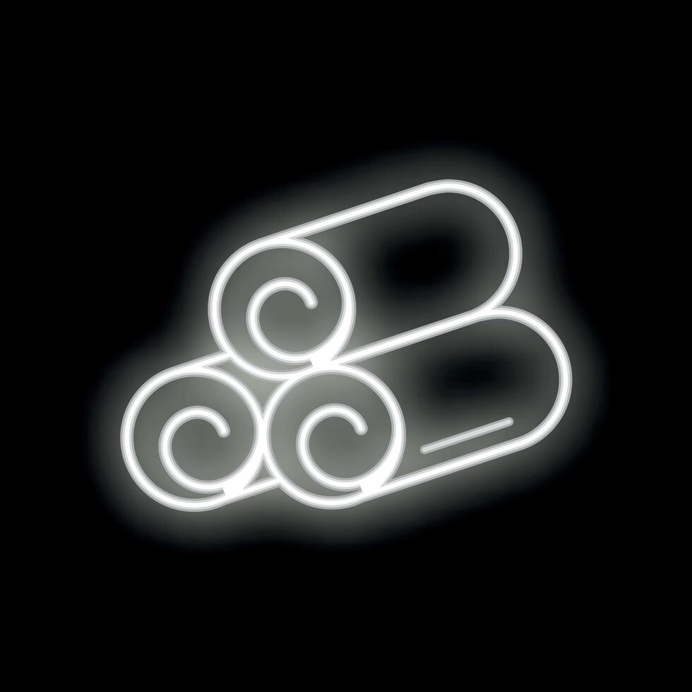 White neon sign of rolled up towels on a black background vector
