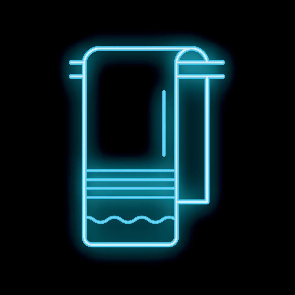 Neon blue towel hanging on a rack glowing on a black background vector