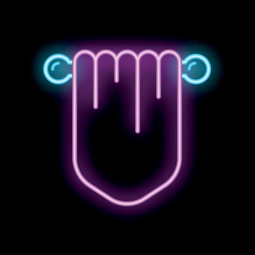 Hand showing rock and roll gesture with two fingers up in neon light style vector