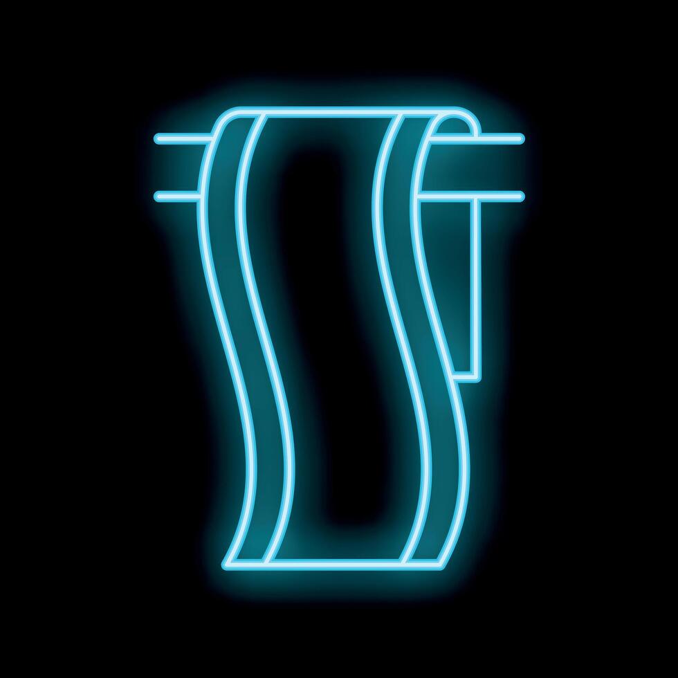 Blue neon icon of paper towel hanging on a wall vector