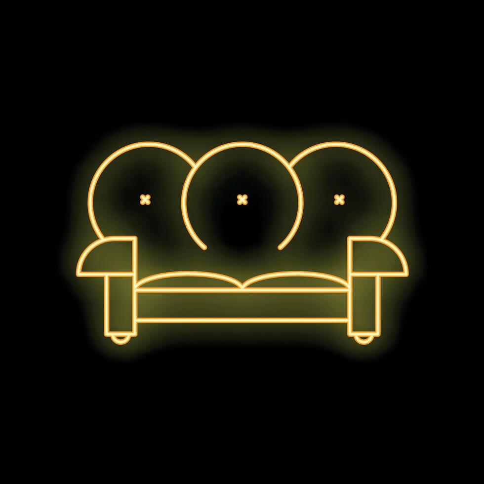 Yellow neon sign of a sofa on black background vector