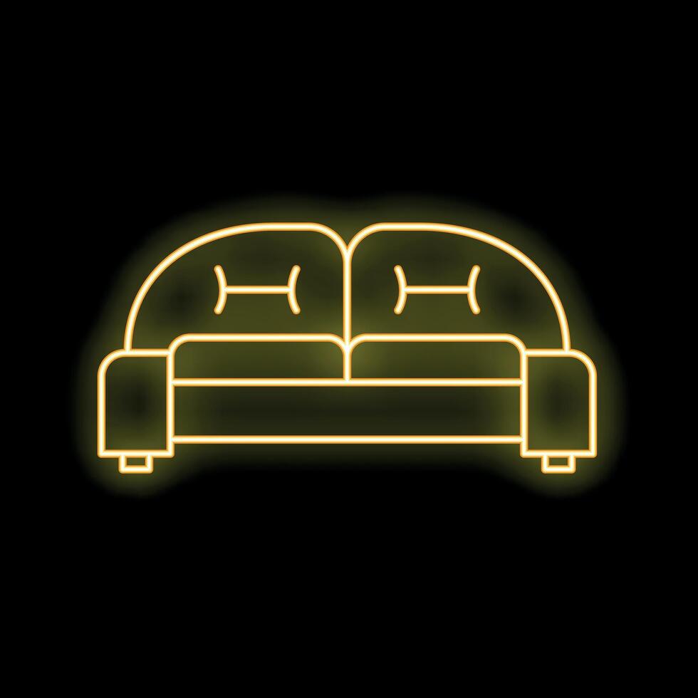 Yellow neon sofa shining in the dark background vector