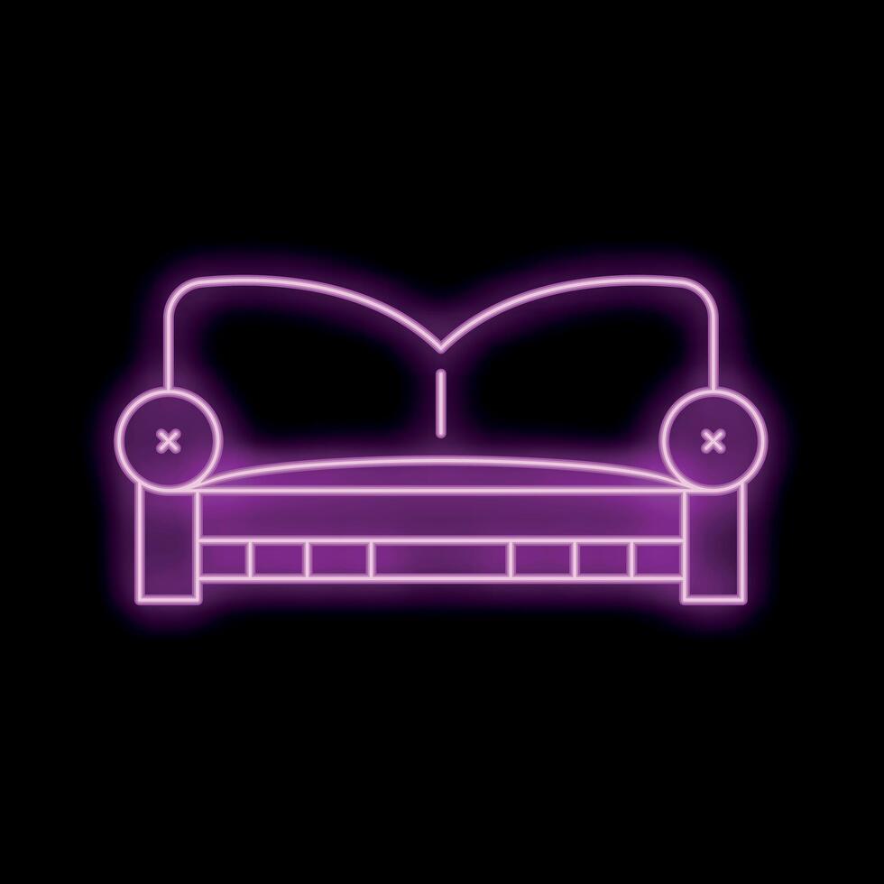 Vibrant purple neon sign depicting a comfortable sofa on a black background vector