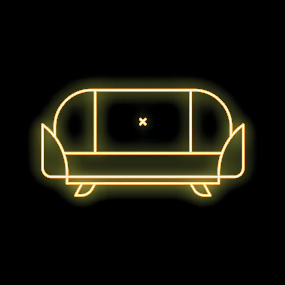 Yellow neon sign representing comfortable sofa on black background vector