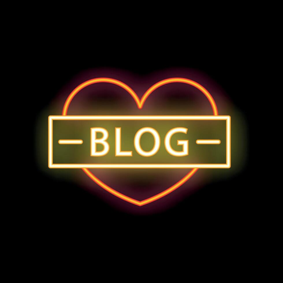 Neon sign of a heart with blog lettering on dark background vector