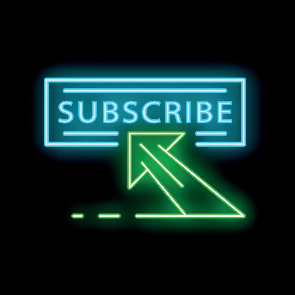 Neon sign of a subscribe button with an arrow pointing at it vector