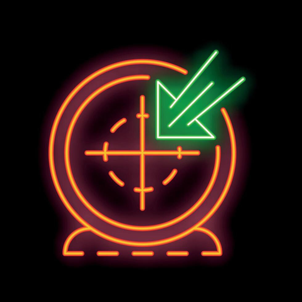 Neon sign showing green arrow pointing at target symbol vector
