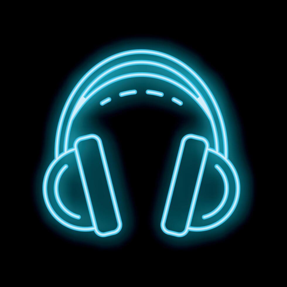 Blue neon headphones icon glowing on black background vector