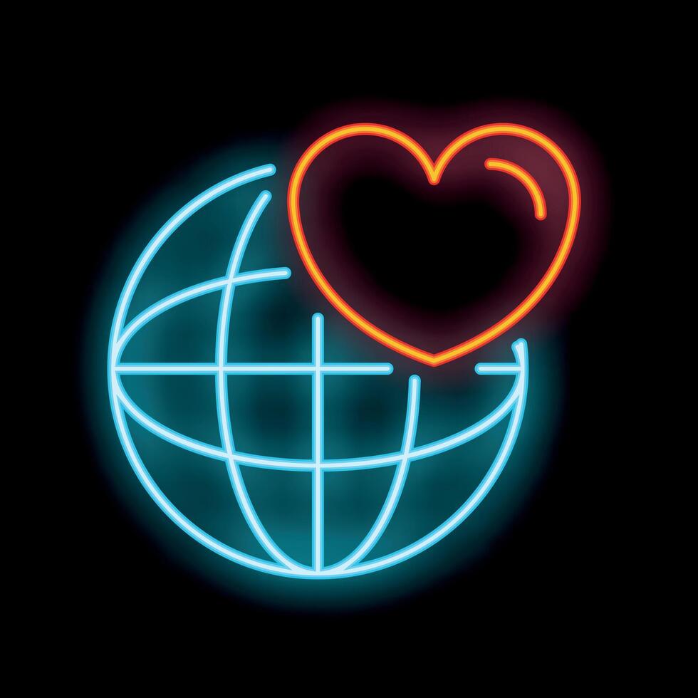 Neon sign depicting love for planet earth with heart shape vector