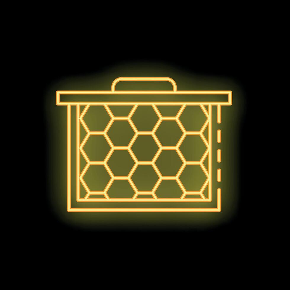 Glowing yellow neon icon of a beehive, isolated on a black background, representing the concept of beekeeping vector