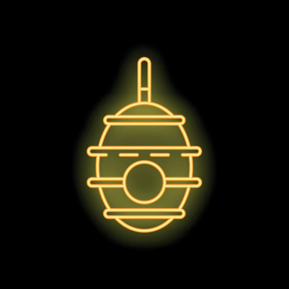 Neon sign representing a beehive with honey in a circle on a black background vector