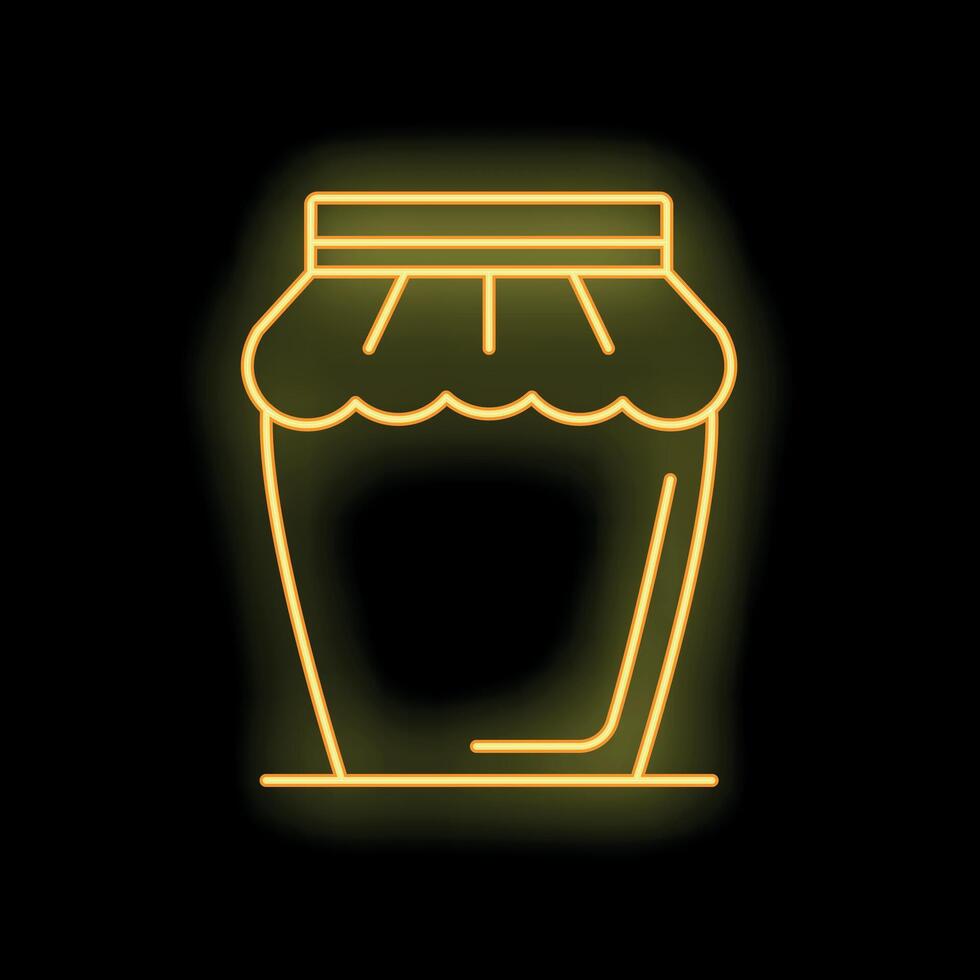 Bright yellow neon glowing jar of jam on a black background vector
