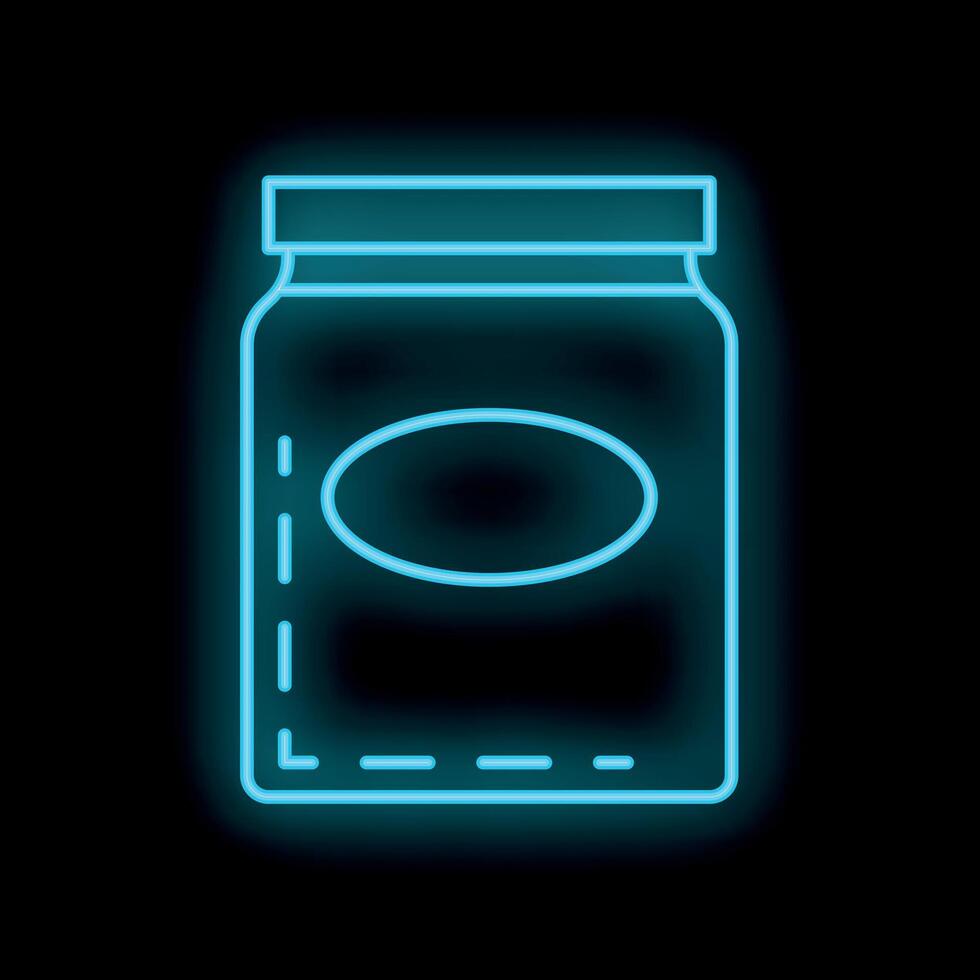 Neon blue shining glass jar with blank label on black background vector