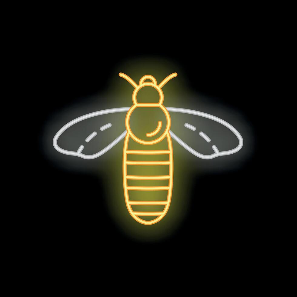 Glowing neon bee icon lighting up the dark background vector