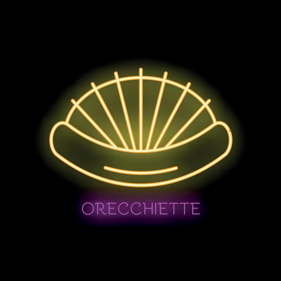 Glowing neon sign depicting orecchiette pasta shape vector