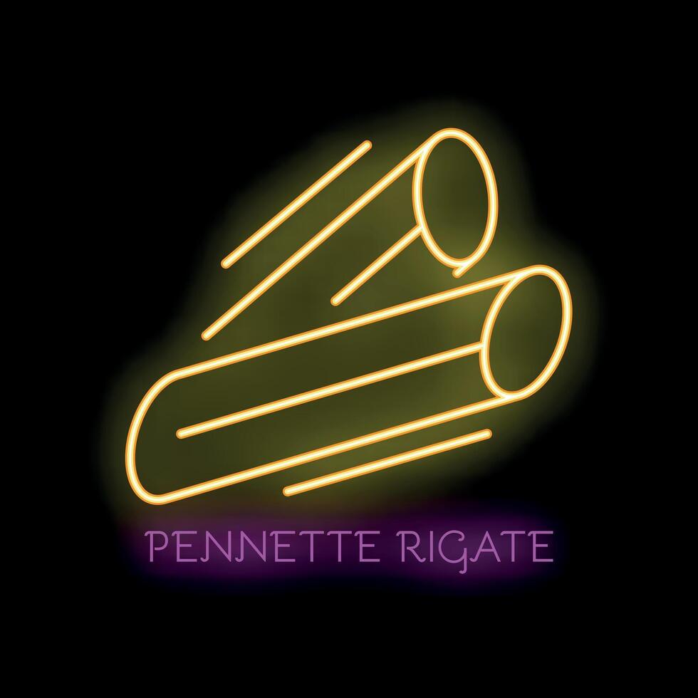 Glowing neon icon of penne rigate pasta on black background vector
