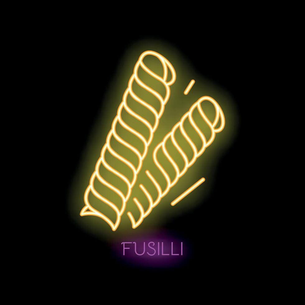 Neon sign of italian pasta fusilli rotating on black background vector