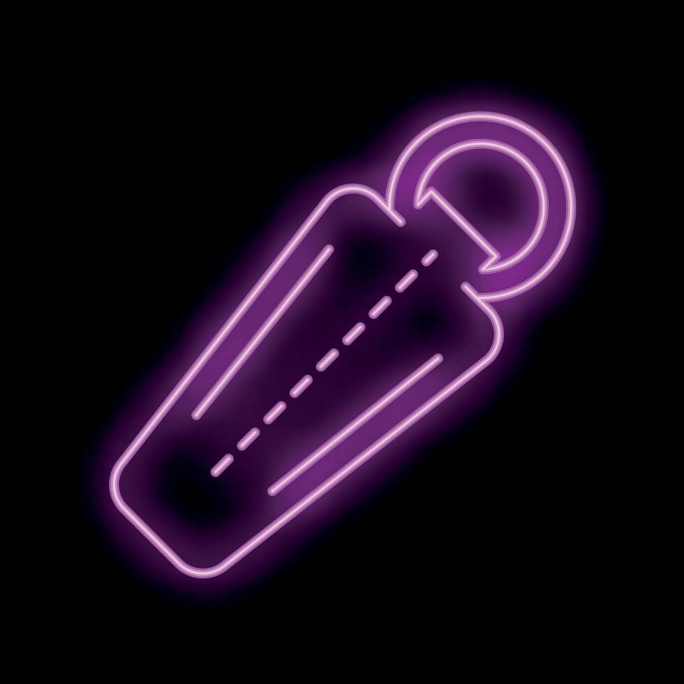 Glowing neon purple sleeping bag icon isolated on black background vector
