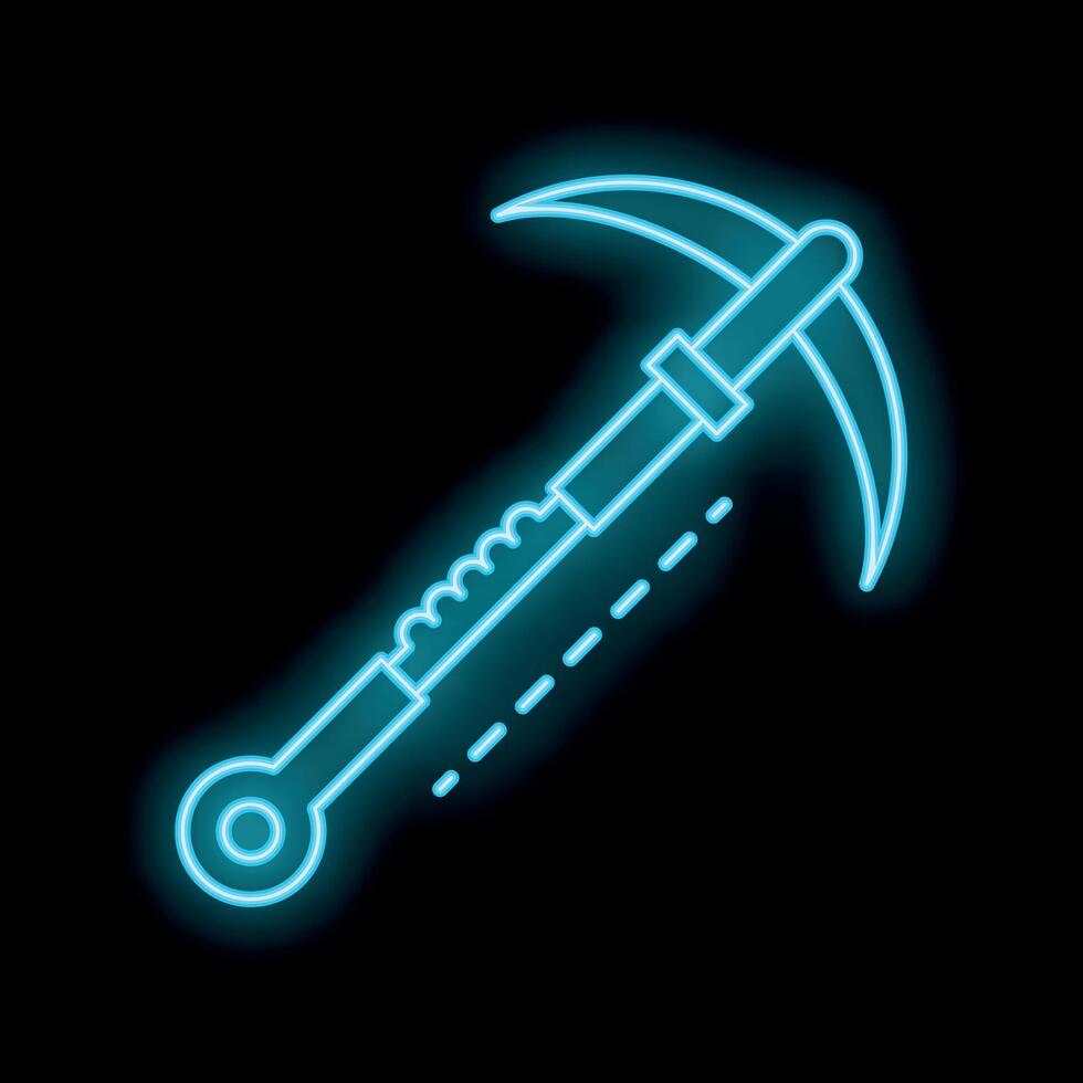 Neon blue ice axe glowing on black background vector