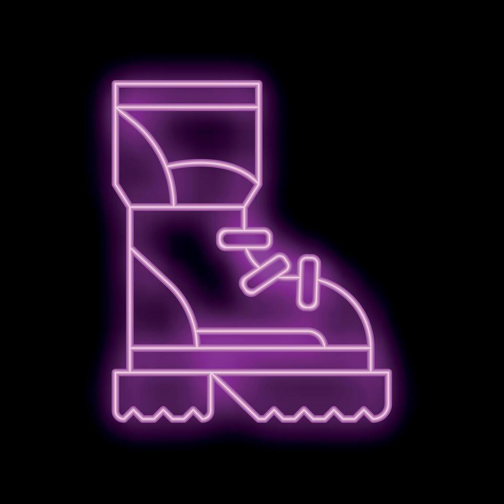 Neon sign of a hiking boot on black background vector