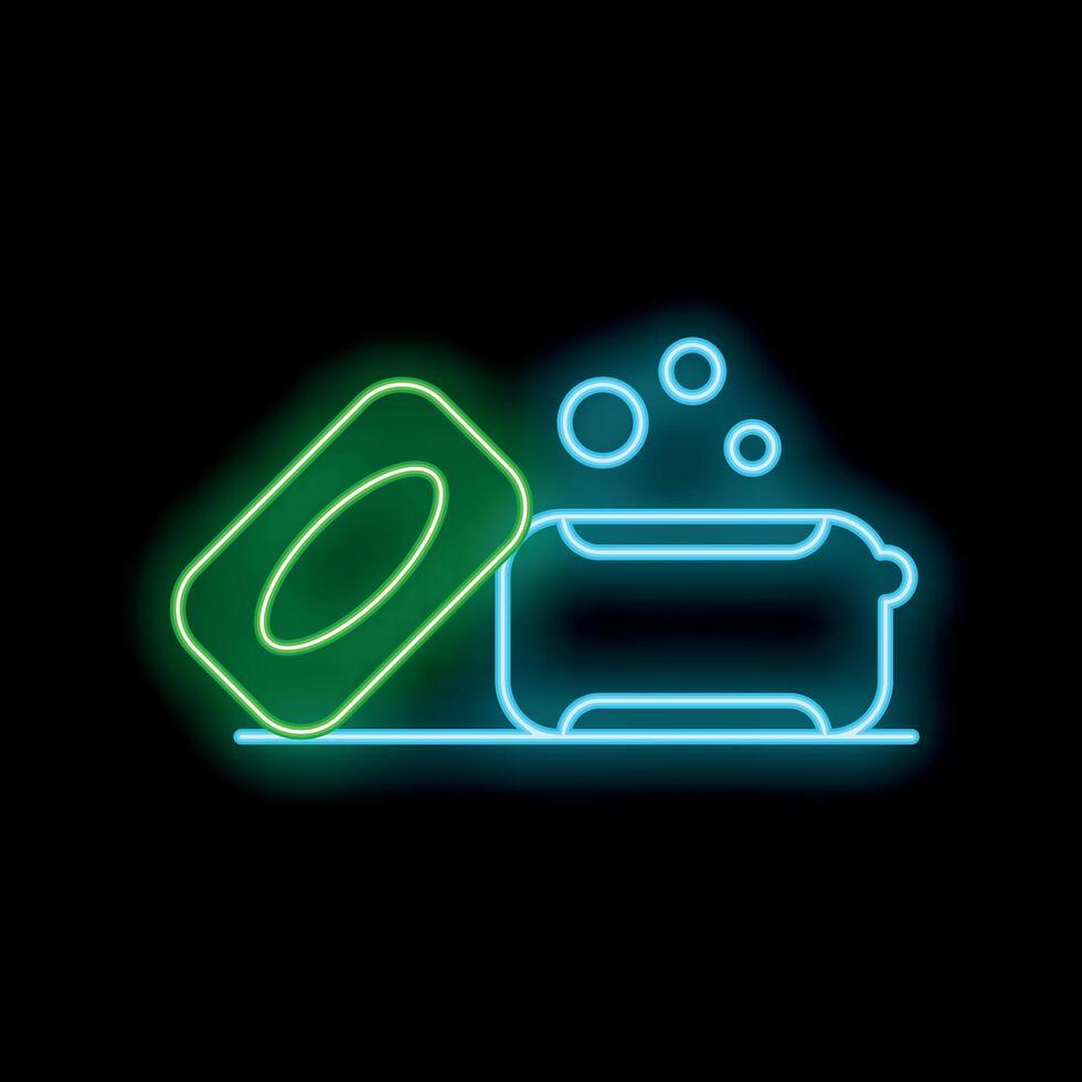 Glowing neon line bathtub with soap icon isolated on black background vector illustration