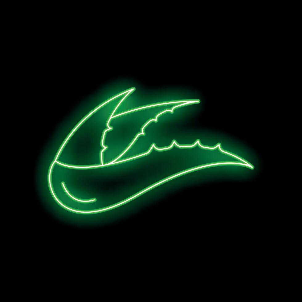 Green neon sign showing aloe vera leaf on black background vector