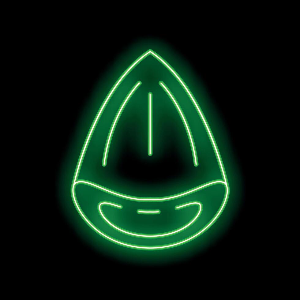 Green neon light showing a smiling almond on a black background vector