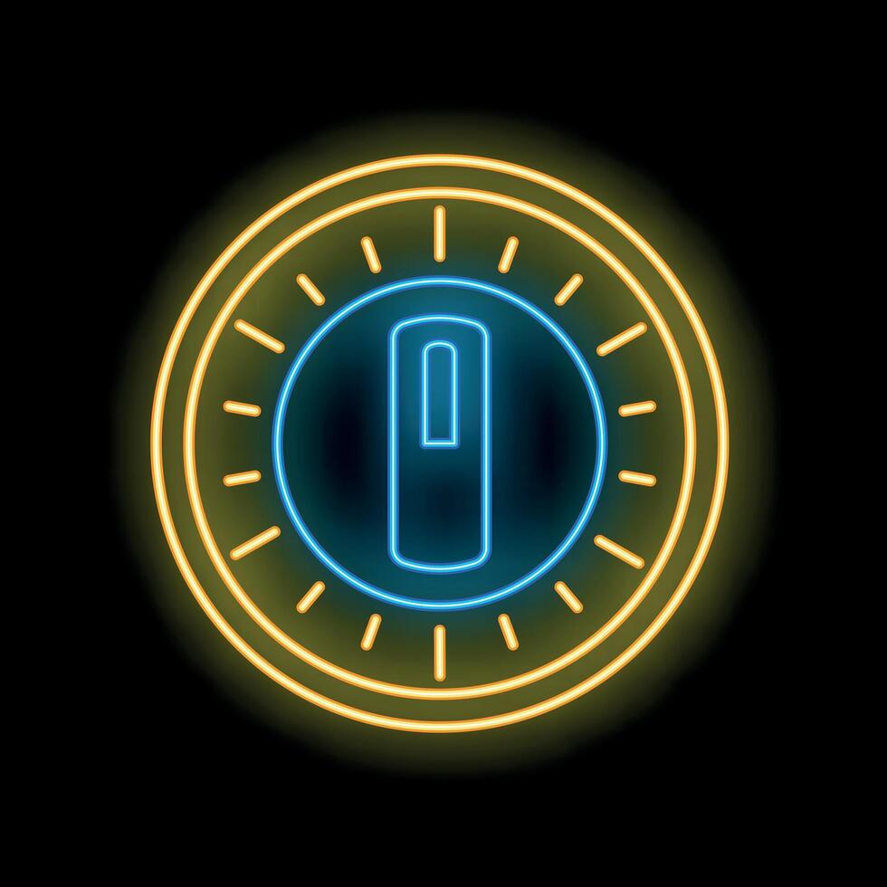 Neon icon of power button enclosed in circle on black background vector