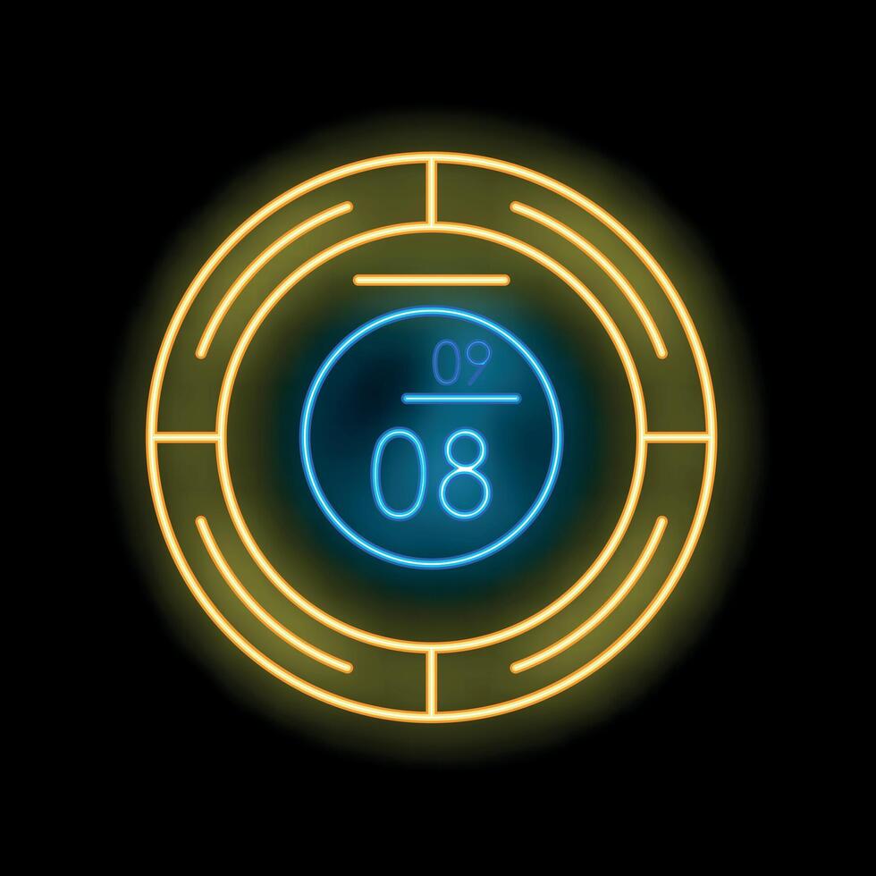 Neon sign showing august 08 date in blue and yellow light vector