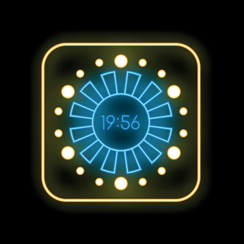 Neon clock showing nineteen fifty six on a dark background vector