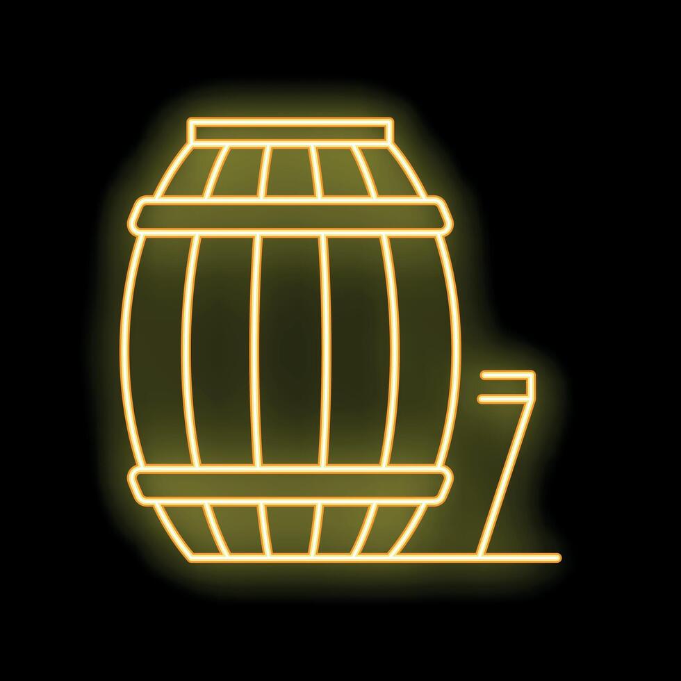 Glowing neon line wooden barrel with tap on black background vector