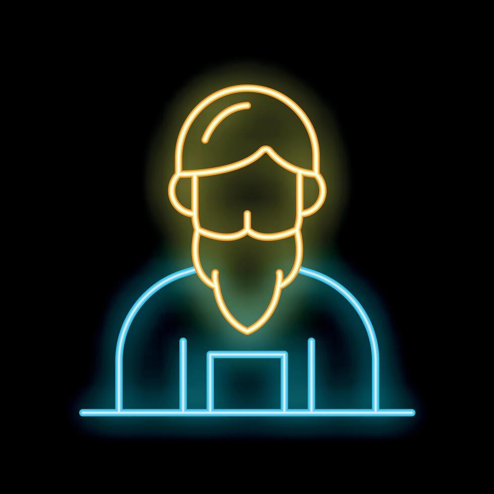 Neon sign showing bearded man wearing overalls vector