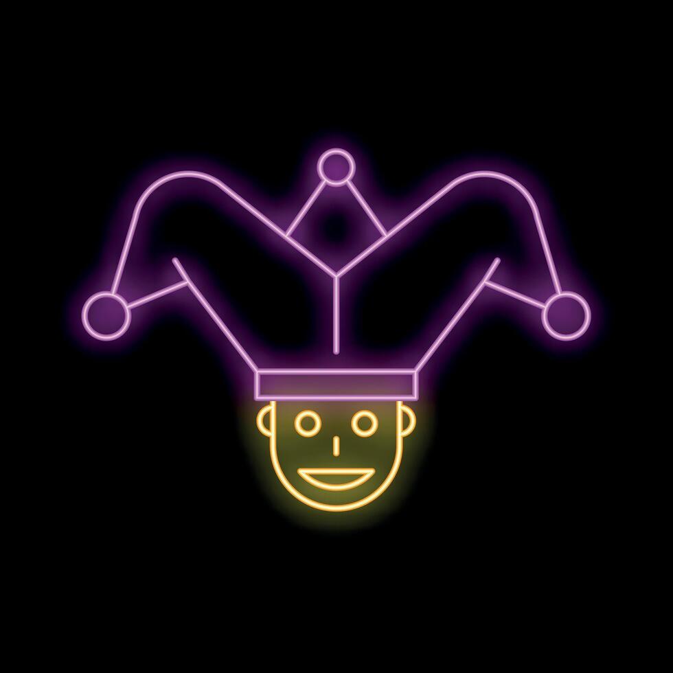 Neon sign representing a jester smiling and wearing a hat with bells vector