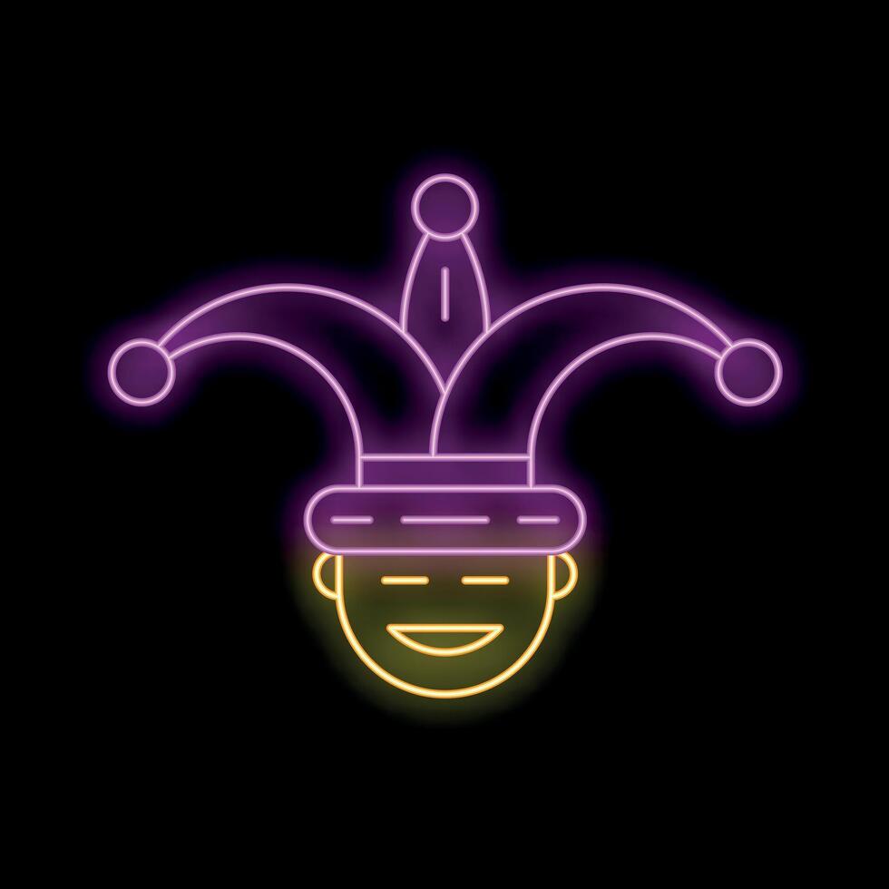 Neon jester smiling with a jester hat on a black background vector