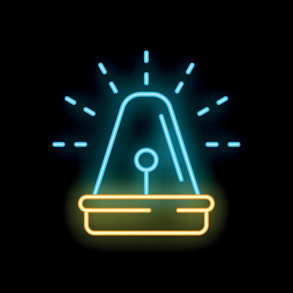 Glowing neon siren sign flashing on a black background vector