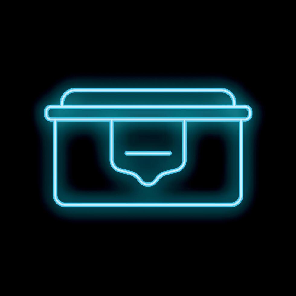 Neon blue treasure chest glowing on black background vector