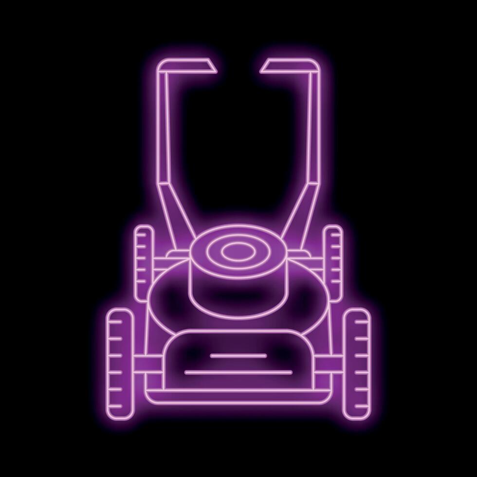 Glowing neon icon of a lawn mower on a black background vector